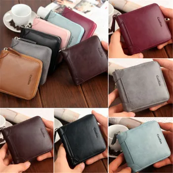

Men Leather Cloak Slim Bifold Credit ID Card Holder Wallet Billfold Purse Clutch portable Zipper cross section vintage wallet