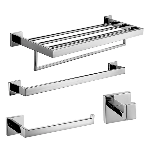 Modern Sus 304 Stainless Steel Silver Bathroom Accessories Sets Modern Sus 304 Stainless Steel Silver Bathroom Accessories Sets Chrome Bath Hardware Set Square Base Polished