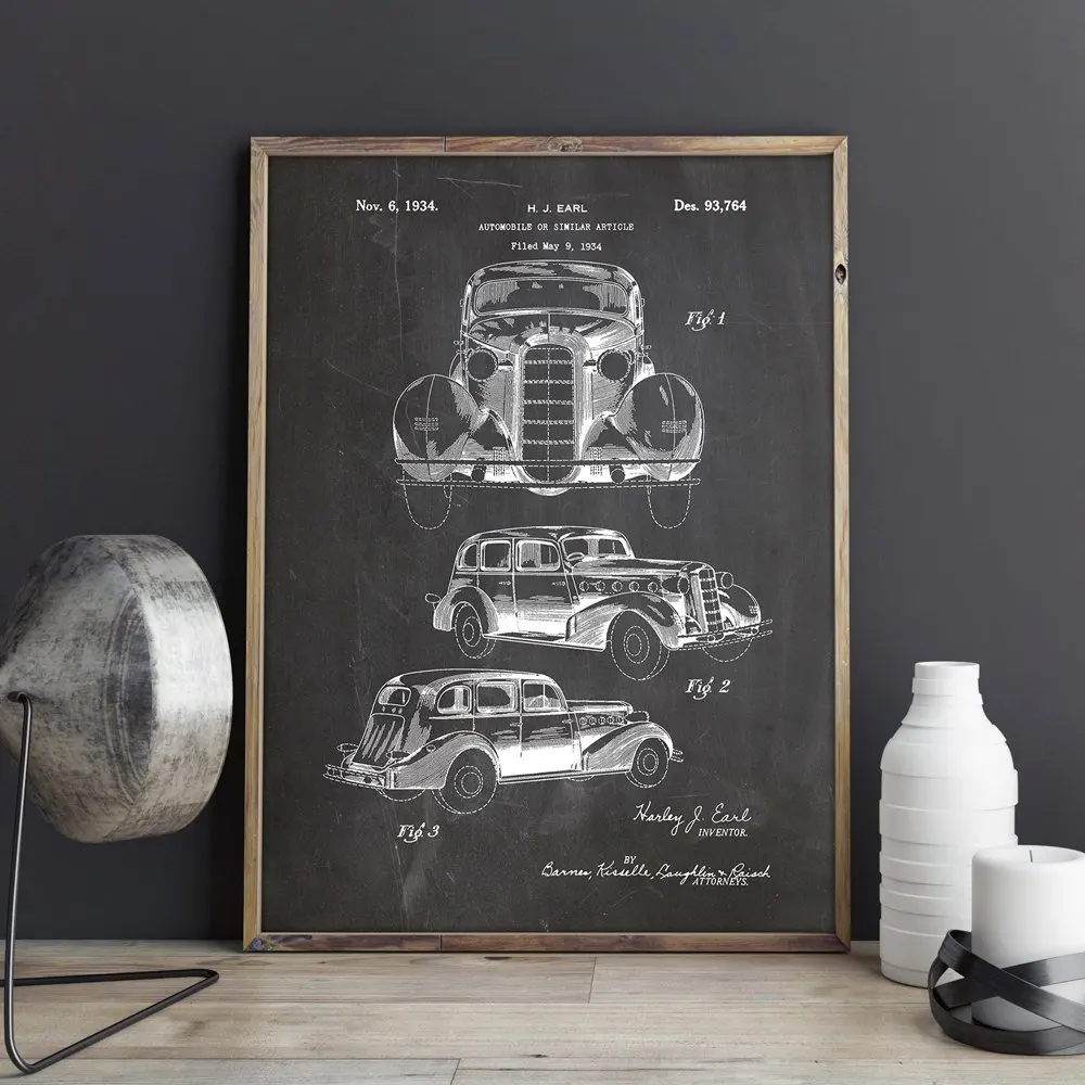 Retro Car Patent Garage Artwork Automobile Wall Art Vehicle Retro Car Patent Garage Artwork