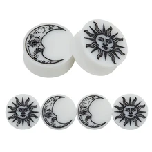 Выгравированные заглушки с акриловым логотипом, серьги для пирсинга тела, ювелирные изделия, растягивающиеся расширители, серьги