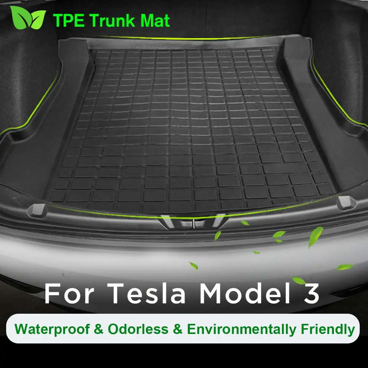 

Floor Mats TPE Rear Trunk Floor Mat Black Thermoplastic Elastomer Cargo Liner Rear Tray Mat for Tesla Model 3
