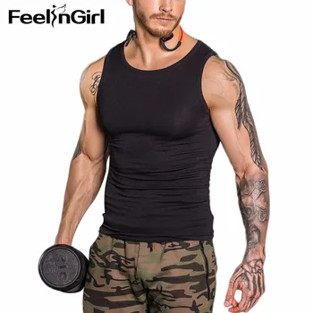 

FeelinGirl Seamless Men Mesh Vest ShapewearTummy Control Top FlattenTummy Slimming Workout Waist Trainer Body Shaper -D