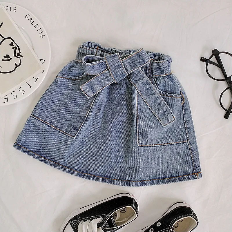 Baby Girls Jeans Skirt 2019 New Summer Spring Denim Blue A-line Bowknot High Waist Skirt Toddler Clothes Fashion Kids Skirts