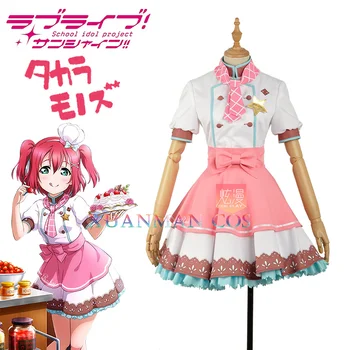 

W1175 LoveLive!SunShine!!Aqours Ruby Kurosawa Cosplay Costume Custom Made Pink Dress Career Unawakened Chef Maid Girls Uniform