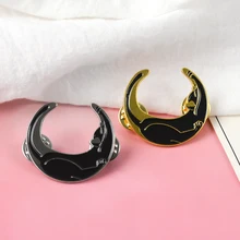Broches extensibles en forme de croissant de lune pour chat, en émail noir, bijoux pour sorcières