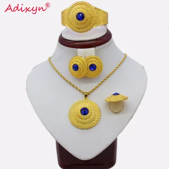 

Adixyn NEW Ethiopian Jewelry Sets Necklace/Earring/Ring/Bangle/Pendant Gold Color African Habesha Gift Eritrea Sets N03122