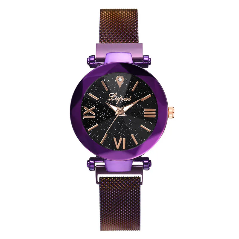 

Women Alloy Mesh Strap Quartz Watch Star Sky Dial Magnetic Buckle Wristwatch KS-shipping