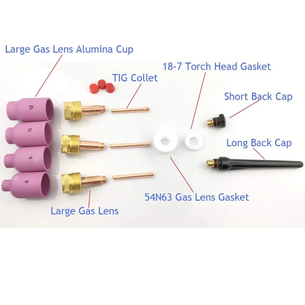 14Pcs TIG Welding Consumables Kit Large Diameter Gas Lens Collets Alumina Nozzles Back Cap Insulators Fit TIG Torch PTA DB SR WP 14Pcs TIG Welding Consumables Kit Large Diameter Gas Lens Collets Alumina Nozzles Back Cap Insulators Fit TIG Torch PTA DB SR WP