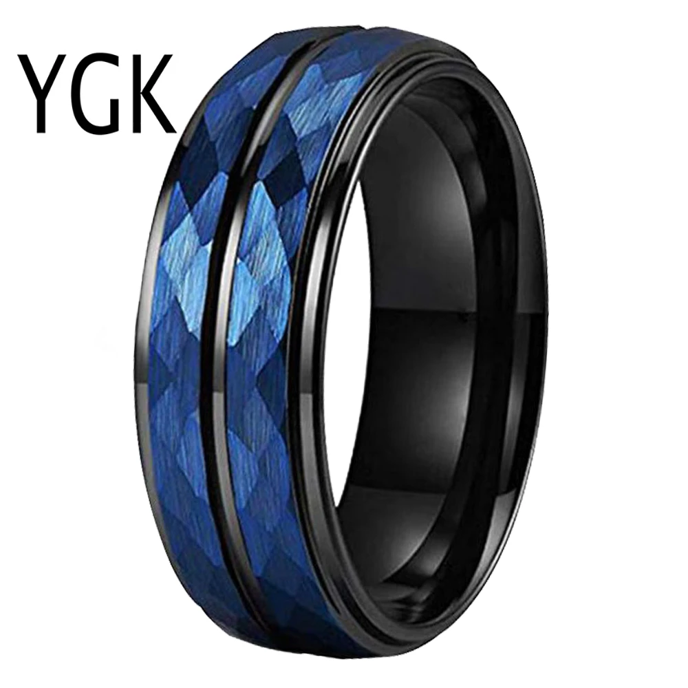 Anillos azules y negros para hombre y mujer, anillo de carburo de tungsteno ranuras, de compromiso, ajuste cómodo, regalo de Anillos| - AliExpress
