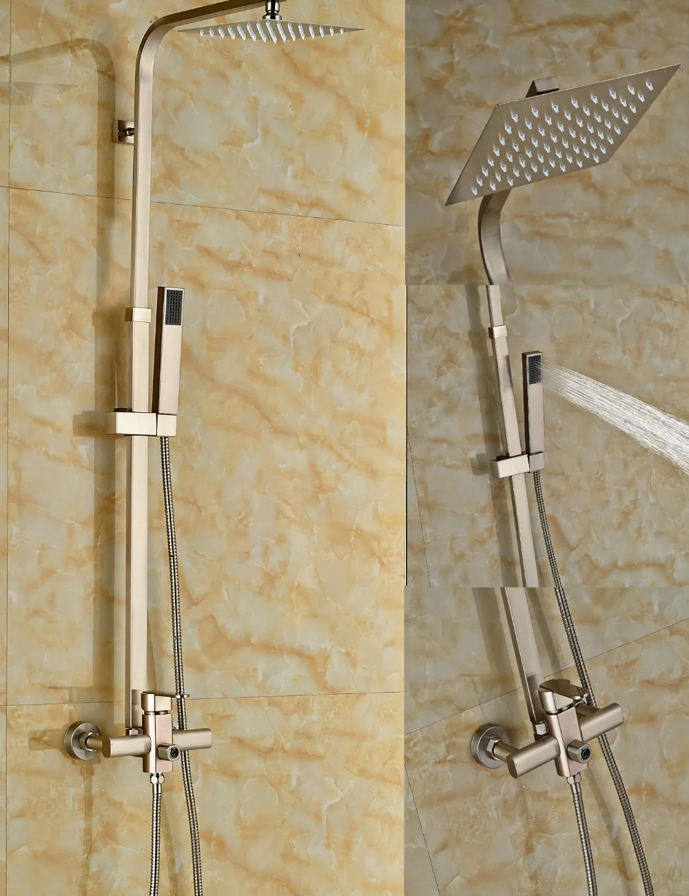 Wholesale And Retail Modern Square Rain Shower Head Single Handle Valve Mixer Tap W/ Hand Shower Sprayer Wholesale And Retail Modern Square Rain Shower Head Single Handle Valve Mixer Tap W/ Hand Shower Sprayer