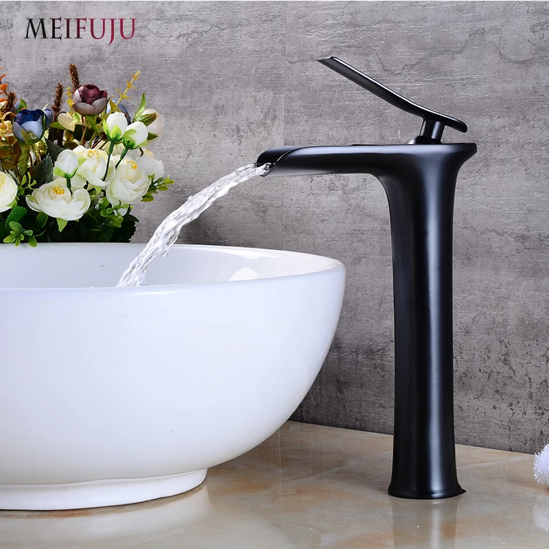 

Modern WhIte Black Brushed color Bathroom Faucet Waterfall faucets Single Hole Cold and Hot Water Tap Basin Faucet Mixer Taps