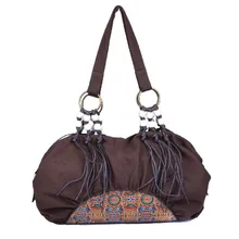 Ретро стиль Женская парусиновая Повседневная парусиновая Женская Сумочка кисточкой Дамы Бисероплетение Топ-ручка мягкая сумка на плечо Bolsas Femininas