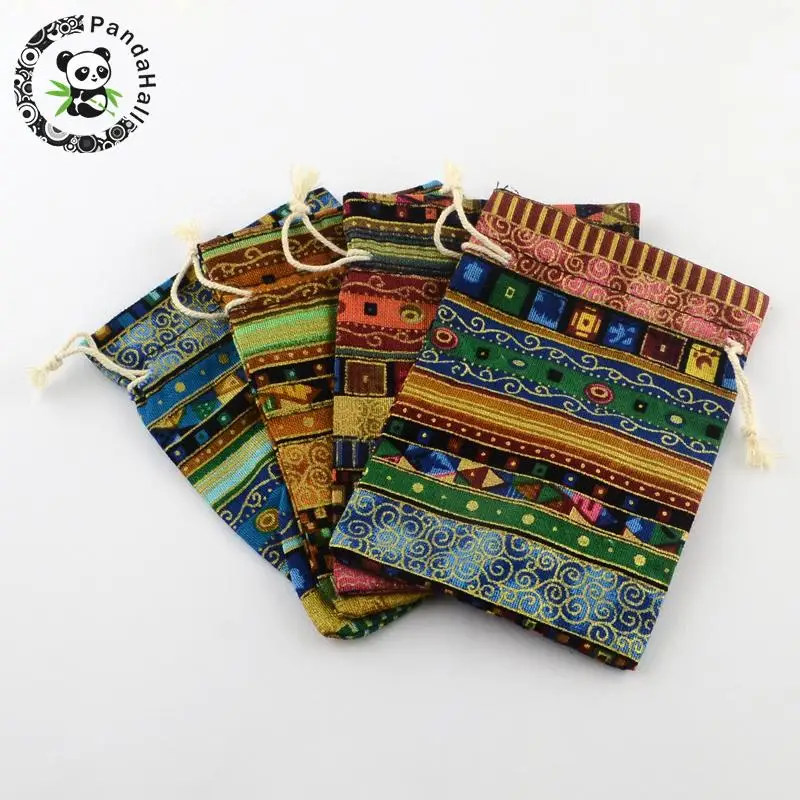 

250pcs Ethnic Style Linen Cloth Pouches Rectangle Drawstring Bags for Jewlery Packaging,Mixed Color,14x10cm