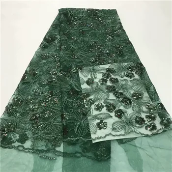 

african lace fabric with sequins 450*135CM green hot sequin fabric high quality tulle sequins lace fabric for evening dresses