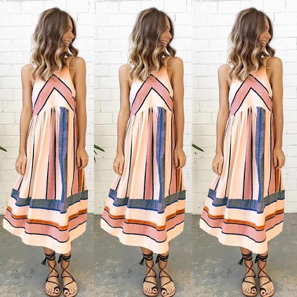 

Female summer Casual Loose Long Dress girl hot Sexy Stripe Dress Women's fashion loose dress striped dress vestido de verano
