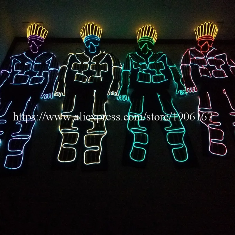 Best Price Colorful Super Bright EL Cold Wire Clothes Luminous Ballroom Costumes Suit Stage Performance Dance Wear DJ Bar Party Show