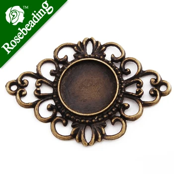 

18MM Antique Bronze Flower Shape Zinc Alloy Cameo Cabochon Base Setting Pendants cabochon bezel settings,sold 20pcs/pkg