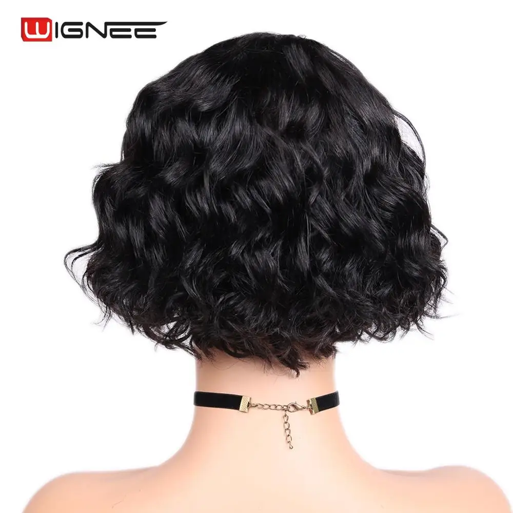 Wignee Remy Brazilian Hair Side Part Lace Human Hair Wigs For Black Women Glueless Hair Short Pixie Cut Curly Lace Human Wigs