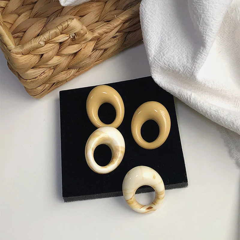 

925 Silver Needle Donut Geometric Grain Solid Color Acetic Acrylic Drop Earrings For Women Korean Vintage Fashion Jewelry