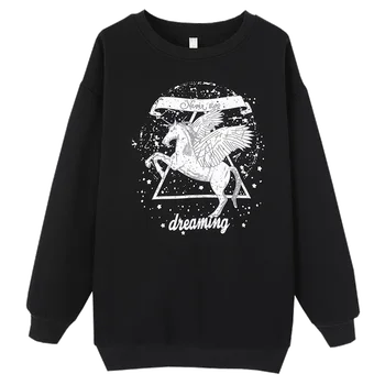 

Harajuku Sweatshirt Women Dreaming Print Loose Casual Full Sleeve Oversized Pullover Graphic Sweatshirt Grunge Streetwear Autumn