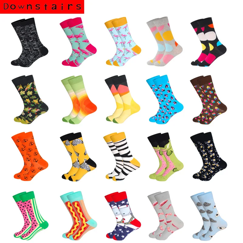 

Downstairs Compression Skateboard Socks Men Hip Hop Zebra Flamingo Colored Patterns Funny Brand Designer Crew Calcetines Long