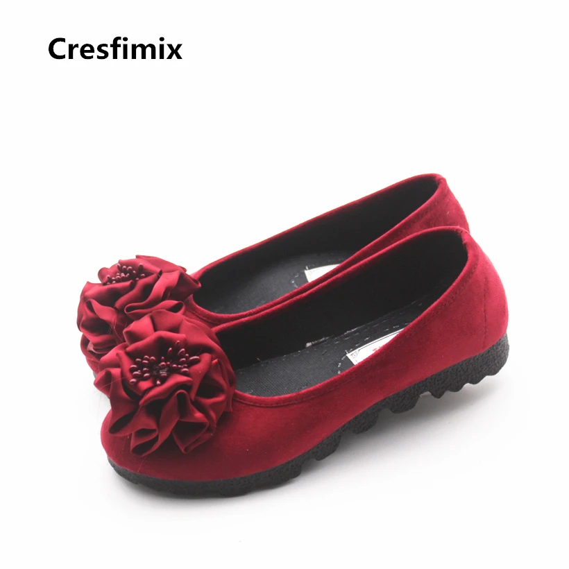 

Cresfimix women cute spring comfortable slip on flat shoes lady casual floral flock shoes zapatos de mujer fashion shoes