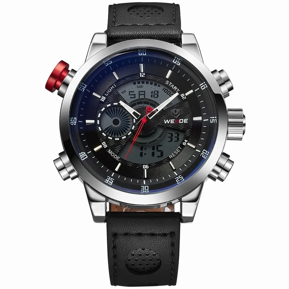 

Sports Military Watch Multifunctional Quartz LCD Digital Leather Movement Waterproof Men Wristwatches Relogio Top Brand WEIDE