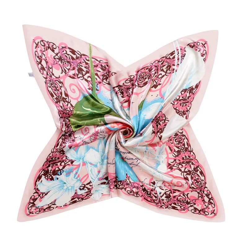 Luxury Satin Silk Scarves Women Hot Floral Letter Design Square Scarf Winter Big Size Pashmina 90x90 Smooth Soft Foulard Echarpe |