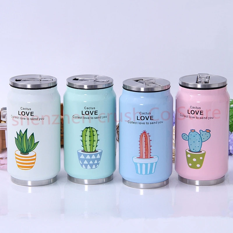 

Cute Plant Pattern Straw Thermos Mug Stainless Steel Vacuum Flasks Thermal Bottle Kid Child Cans Cup Thermocup 300ml