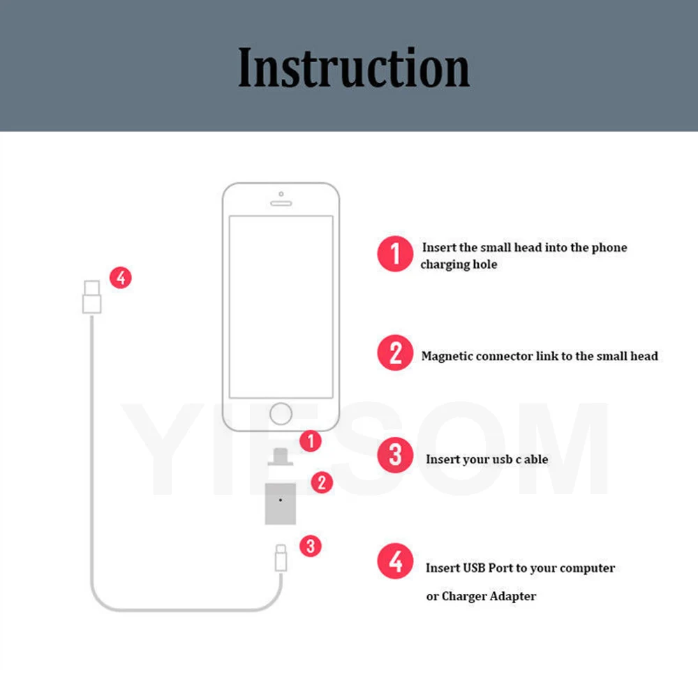 YIESOM type C/Micro USB/для iPhone 3 в 1 Магнитный кабель-переходник для зарядки конвертер для iPhone Android type-C штекер Магнитный адаптер