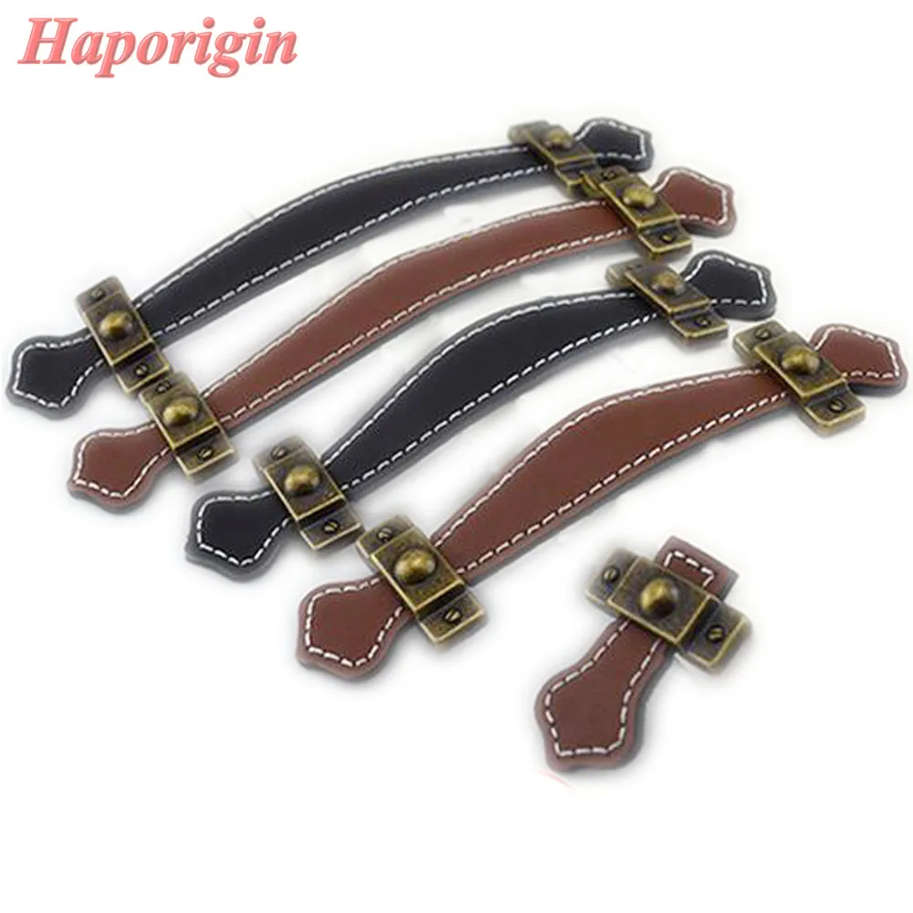 Antiquing Cupboards Promotion-Shop For Promotional Antiquing 5x Leather Cabinet Drawer Handles Antique Cupboard Cabinet Knobs Decorative Dresser Drawer Handles Bookcase Cabinet Pulls - Antiquing Cupboards Promotion-Shop For Promotional Antiquing