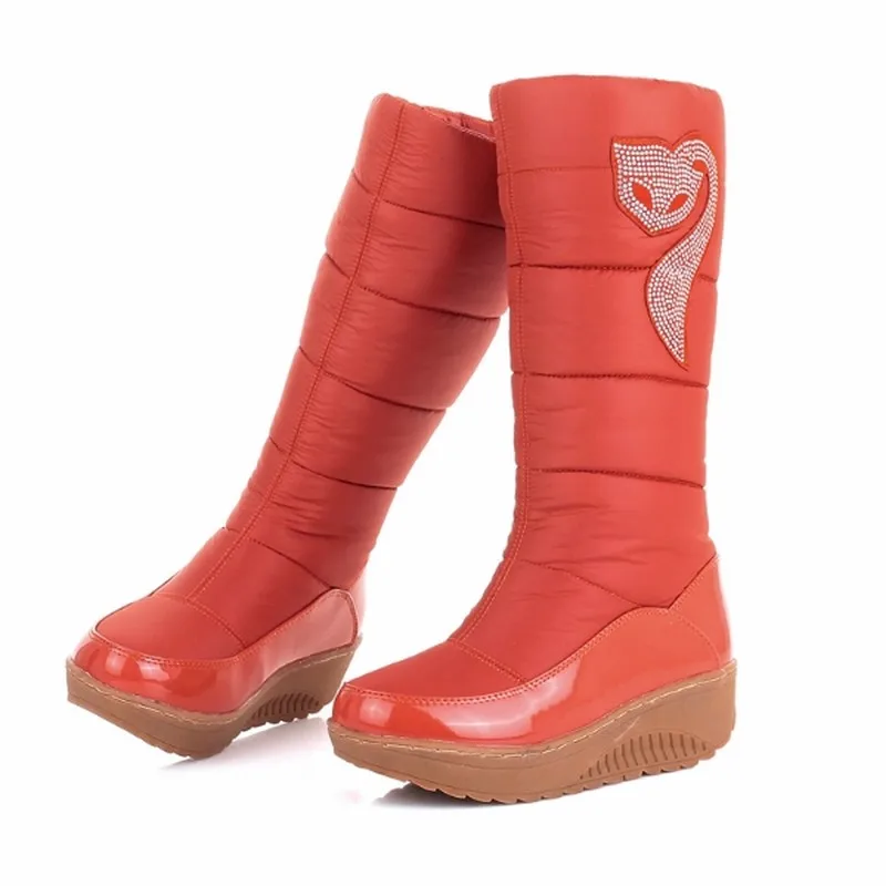 J& K/ г. Новые зимние теплые ботинки для русской зимы обувь из хлопка женские модные зимние ботинки на платформе ботинки до середины икры со стразами - Цвет: Оранжевый