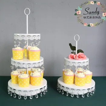 

2 tiers 3 tiers Cake stand/cake tray with lace and carystal for wedding decoration