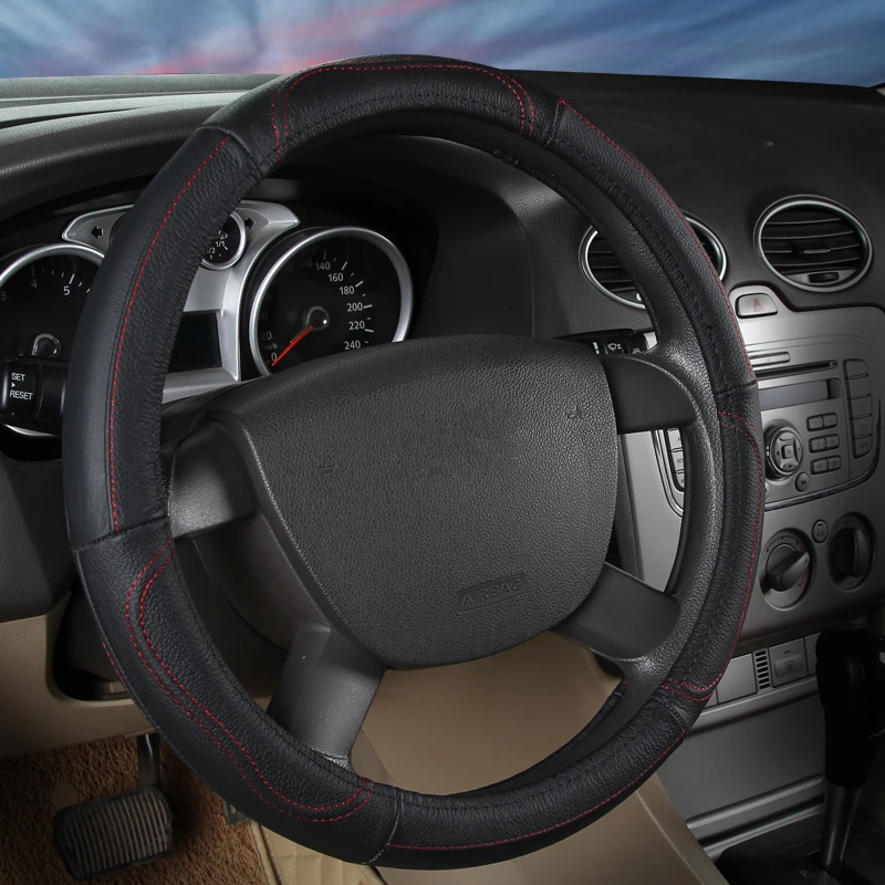 

new genuine leather car steering wheel cover case anti-slip top layer cowhide auto steering-wheel covers 15 inches universal