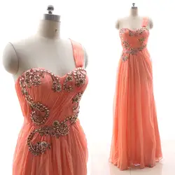 MACloth Orange A-Line одно плечо длиной до пола Длинные хрустальные шифоновые платья для выпускного вечера платье M 264833 распродажа