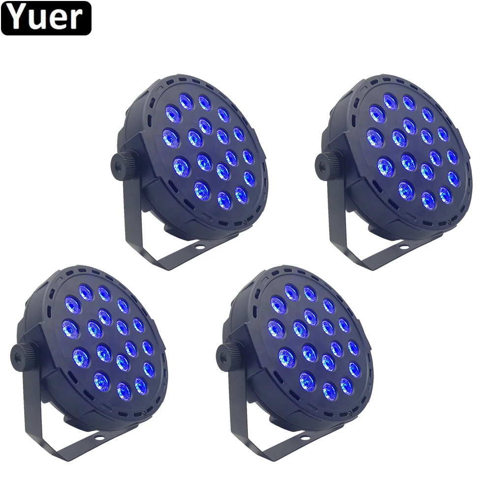 

4Pcs/Lot LED 18x3W RGB 3IN1 Flat Par Light Remote DMX512 Sound Actived Magic Effect Led Music Stage Disco DJ Club Party Light