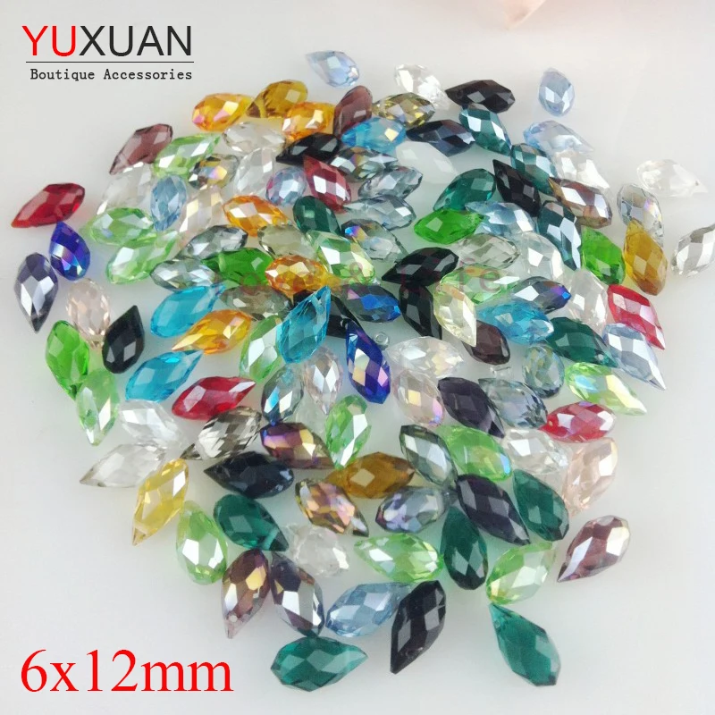 

100pcs 6*12mm Random mixed more 15colors Crystal Glass Teardrop Beads Briolette Crystal Jewelry Loose Beads DIY free shipping