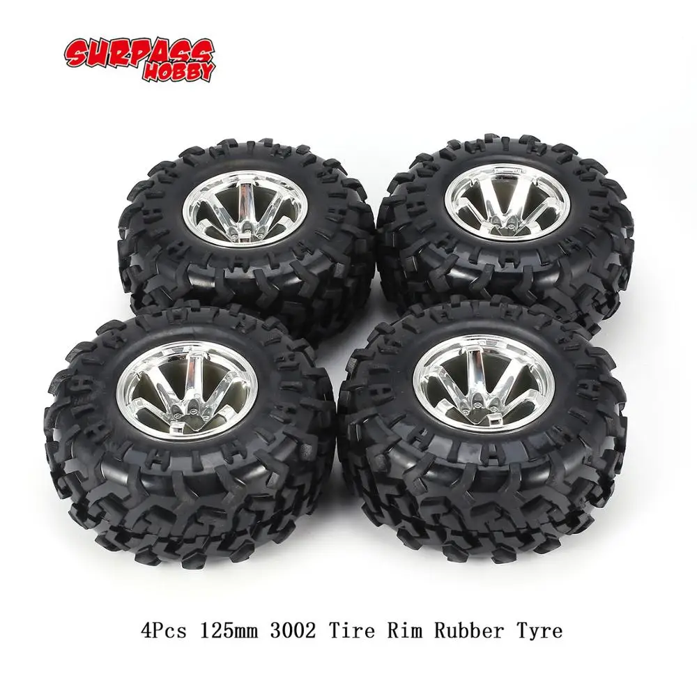 

SURPASS HOBBY 4Pcs 3002 Tire Rim Rubber Tyre 125mm PlasticHub for RC 1/10 Car BigfootMonster Truck HSP HPI
