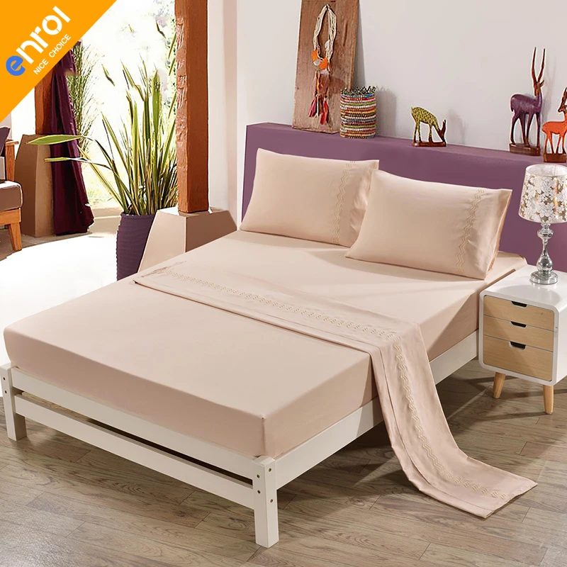 

4 piece Solid Embroidery Bedding Set Bed Sheet Bed Cover Bedsheet Fitted Sheet Mattress Cover pillowcase Black White Grey