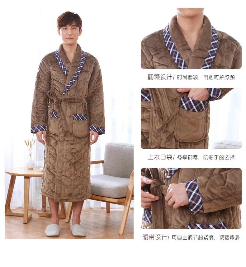 J & Q ночная рубашка Для мужчин пеньюар бархат халат большого размера Badjas Mannen зима кимоно Хомбре теплый пеньюар мужской бренда пижамы одежда
