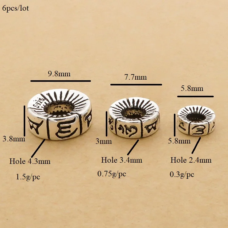 925 Серебряные тибетские шесть слов разделители Стерлинговое Серебро буддийские ОМ мантра бусины Сделай Сам ювелирные изделия тибетские мала прокладки
