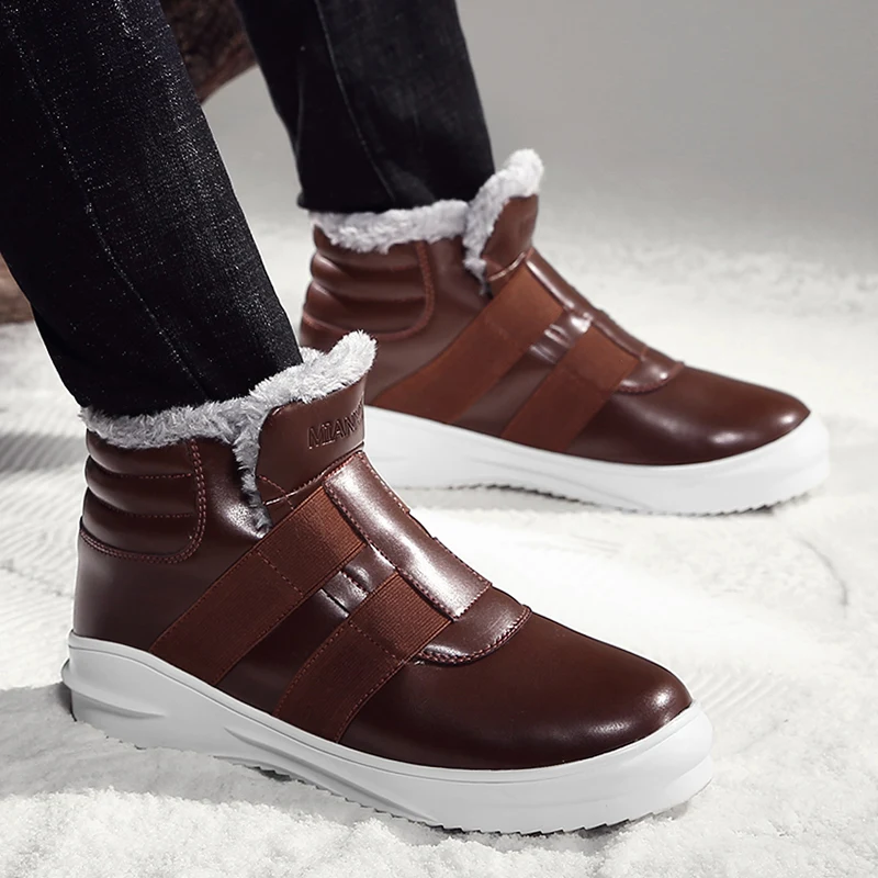 

Man Snow Boots Blue Brown Mens Winter Fur Boots Comfortable Men Thick Sole Shoes Slip-On Casual Walking Shoes for Male