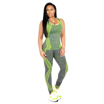 

2019 Women 2 Pieces suit crop tank striped leggings set Polyester Female Casual Bodysuit Club outfit sporting Tracksuits