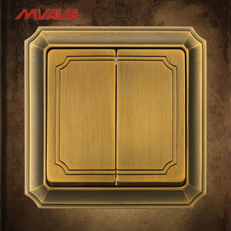 

MVAVA 2 Gang 2 Way Wall Decorative Switch Light Control Push Button Bronzed Panel AC 110-250V Electrical Free Shipping