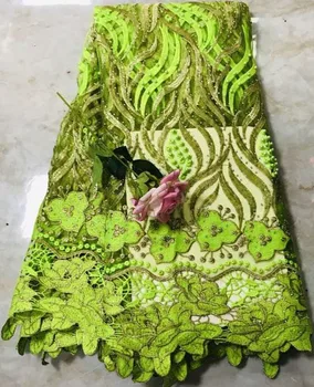 

Green african french lace fabric with stone guipure lace fabric latest african laces 2019 nigerian lace fabrics for dress WD-A63