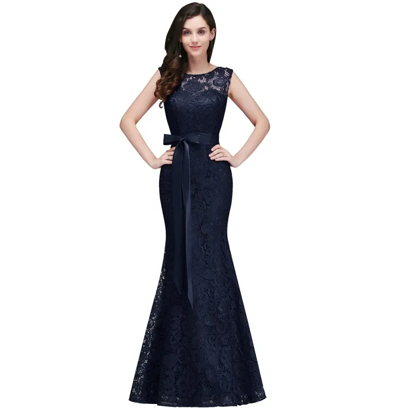 Русалка кружева длинные выходные платья без рукавов выпускного вечера платье vestido de gala Новинка - Цвет: Navy Blue
