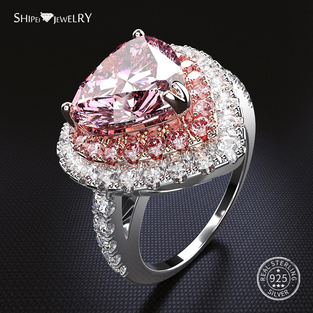 

Shipei 100% 925 Sterling Silver Heart Ring Fine Jewelry Pink Sapphire Heart Engagement Wedding Ring for Women Anniversary Gift