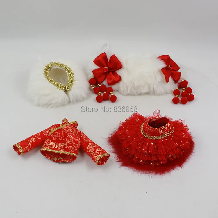 

free shipping for 1/6 30cm blyth doll icy happy new year suit red clothes congratulation dress christmas