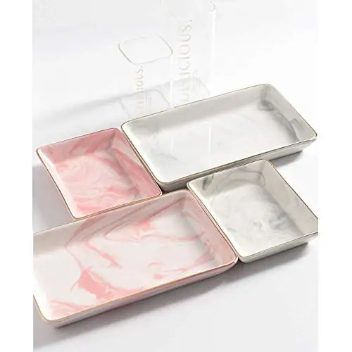 Nordic Style Marble Painting Phnom Penh Ceramic Jewelry Plate Ring Necklace Cosmetic Snack Dried Fruit Storage Tray Organizer
