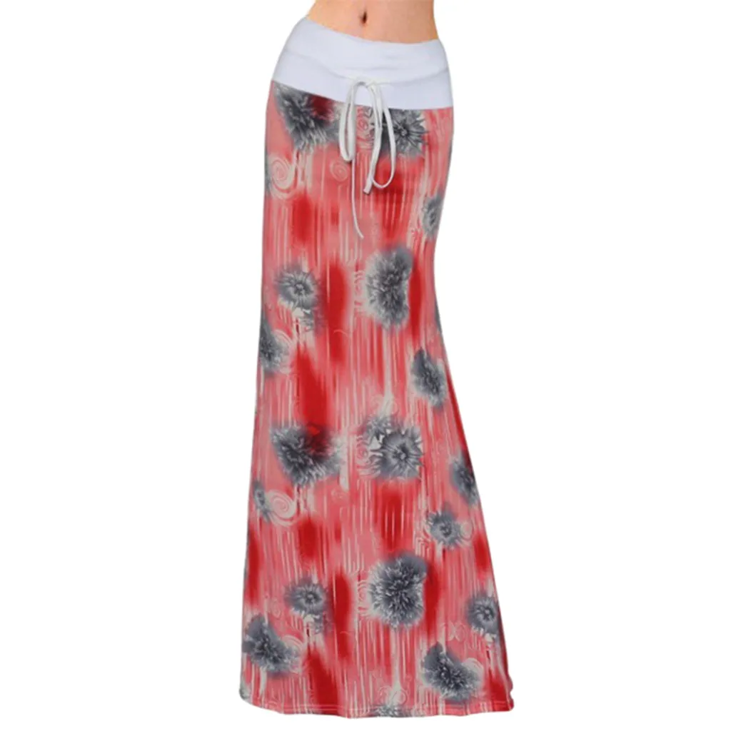 Юбка Boho2019 Новое поступление Европейский узор высокая эластичность плиссированная Цветочная набедренная юбка с бантом на бретелях рыбий хвост юбка 4,23